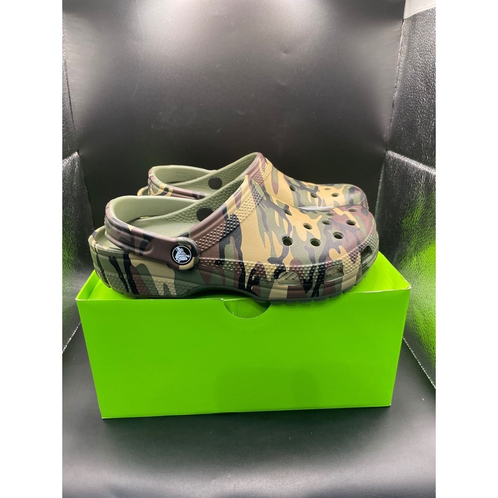 Crocs Classic Camouflage Clog K Kids J5 Forest Camo Slip On Shoes 211879-3TC